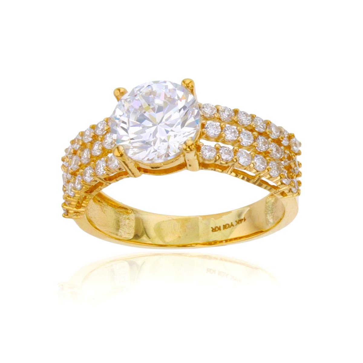 14K Yellow Gold 8mm Round Cut CZ Triple Row Sides Eng Ring