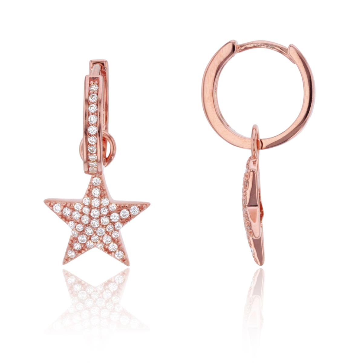 Sterling Silver Rose Rnd White CZ Huggie Top & Dangling Star Earring