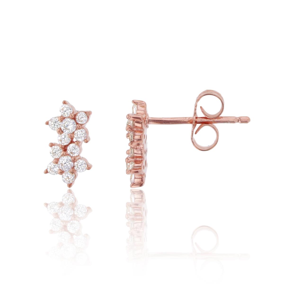 Sterling Silver 1Micron Rose Gold Rnd White CZ 2-Flowers Studs