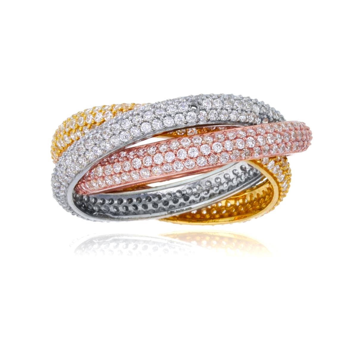 14K Tri-Color Gold Micropave Triple Interlocked Eternity Ring