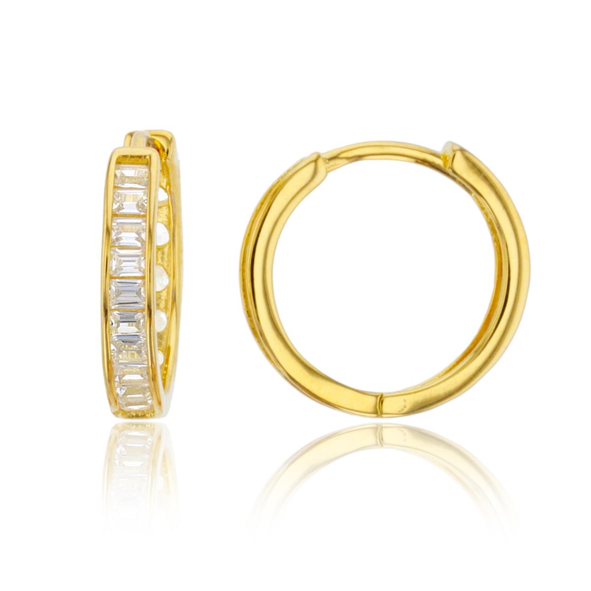 Sterling Silver 1Micron Yellow Gold SB White CZ Channel 15X3mm Huggie Earring