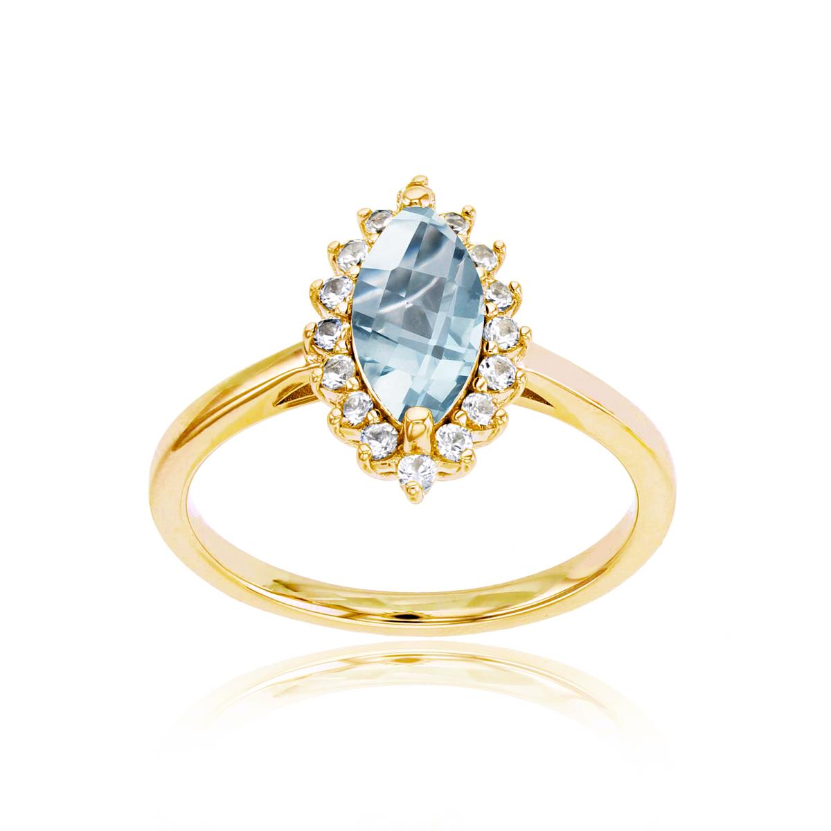 Sterling Silver Rose 10x5 Mq Aquamarine & Rd Cr White Sapphire Ring