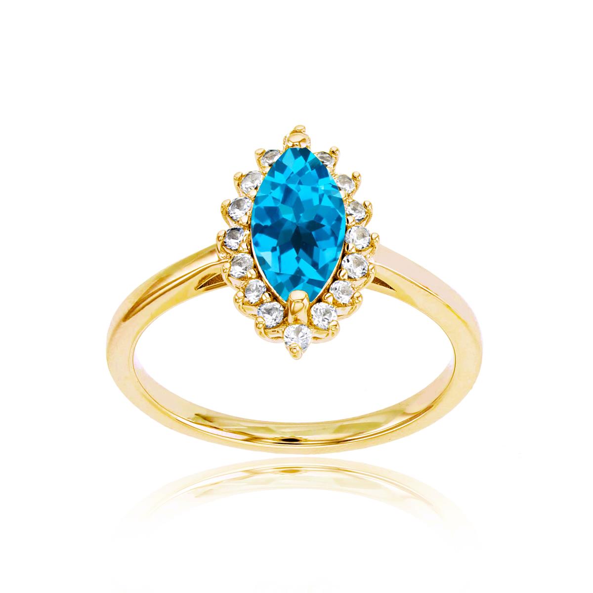 Sterling Silver Rose 10x5 Mq Swiss Blue Topaz & Rd Cr White Sapphire Ring