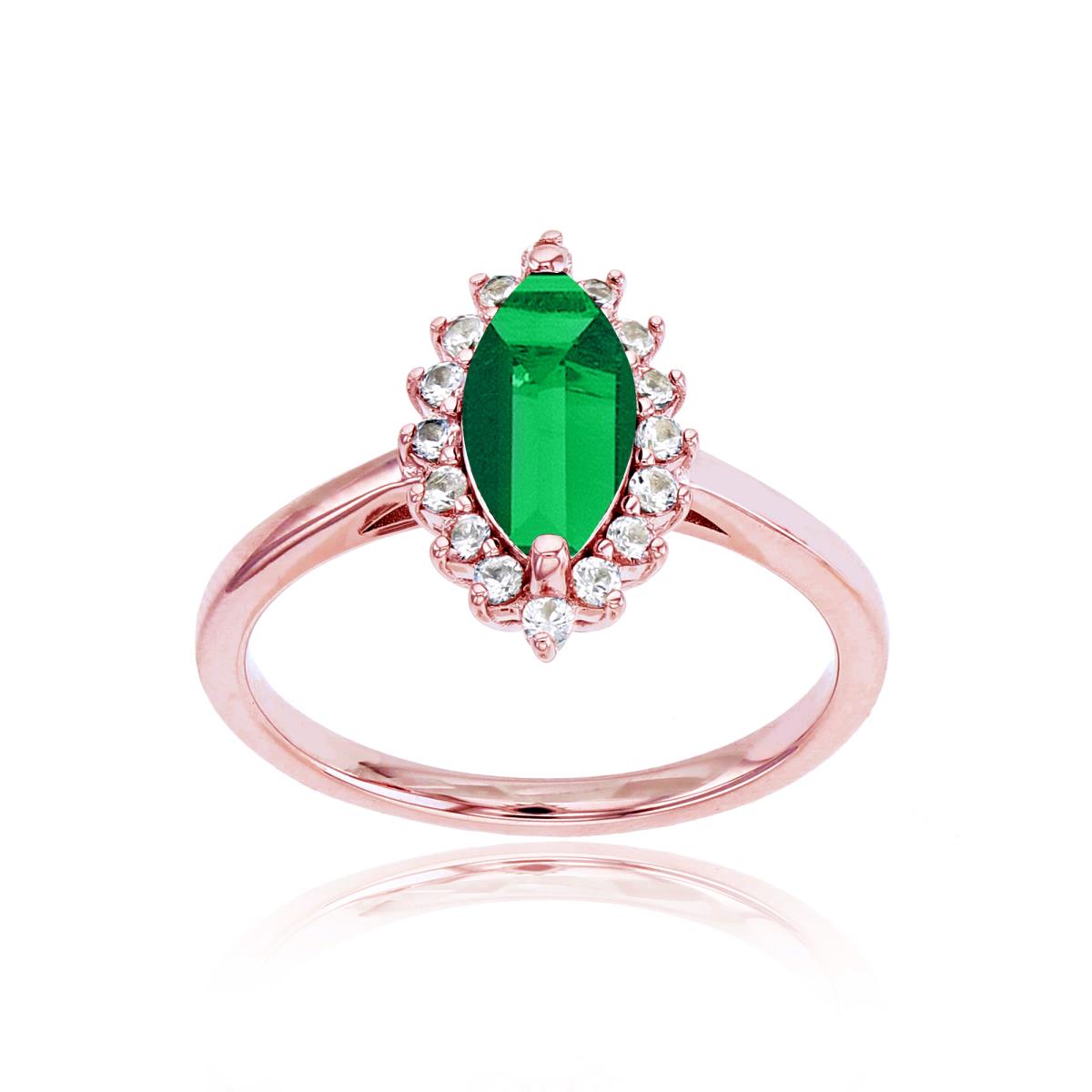 Sterling Silver Rose 10x5 Mq Cr Emerald & Rd Cr White Sapphire Ring