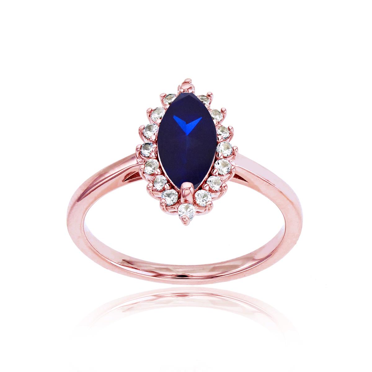 Sterling Silver Rose 10x5 Mq Cr Blue Sapphire & Rd Cr White Sapphire Ring
