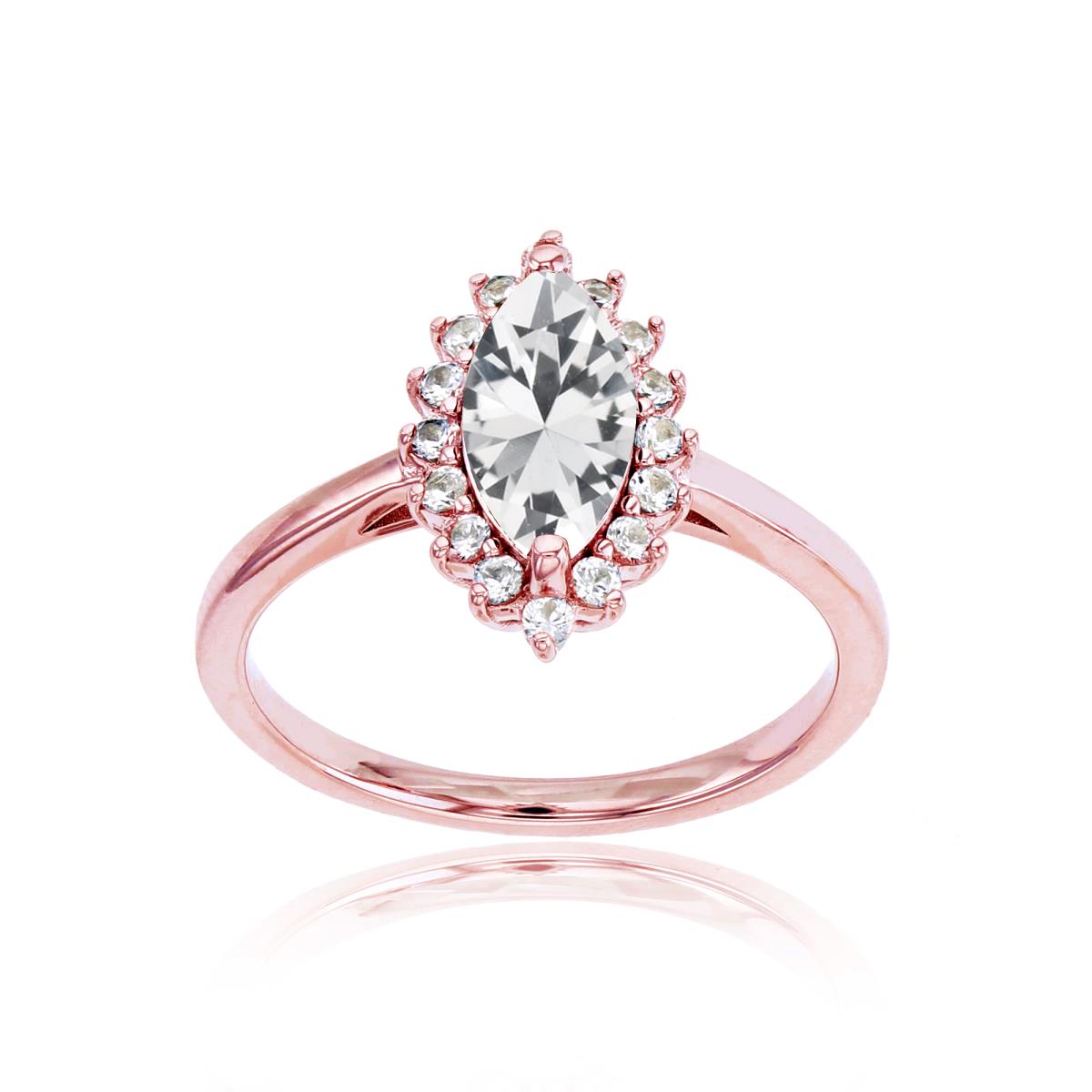 Sterling Silver Rose 10x5 Mq & Rd Cr White Sapphire Ring