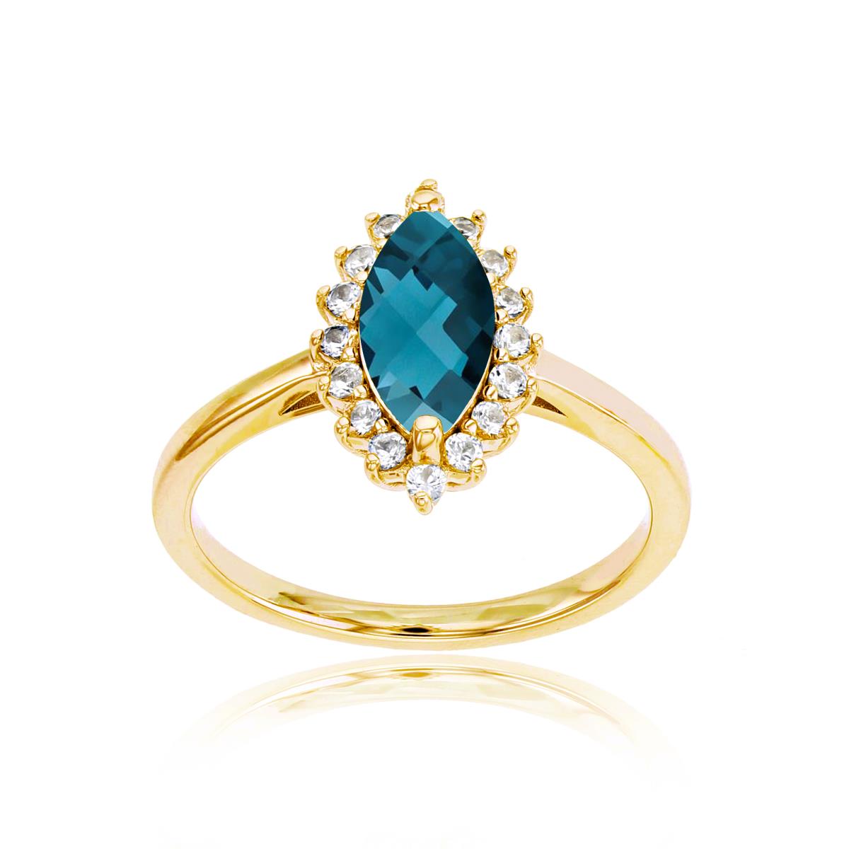 Sterling Silver Rose 10x5 Mq London Blue Topaz & Rd Cr White Sapphire Ring