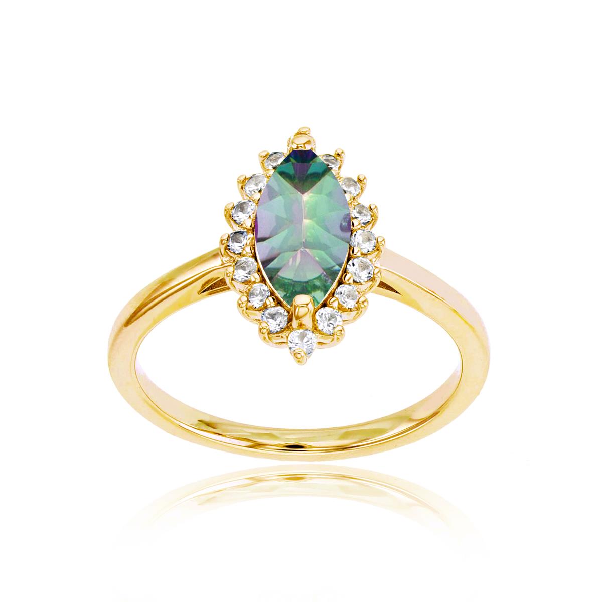 Sterling Silver Rose 10x5 Mq Mystic Green Topaz & Rd Cr White Sapphire Ring