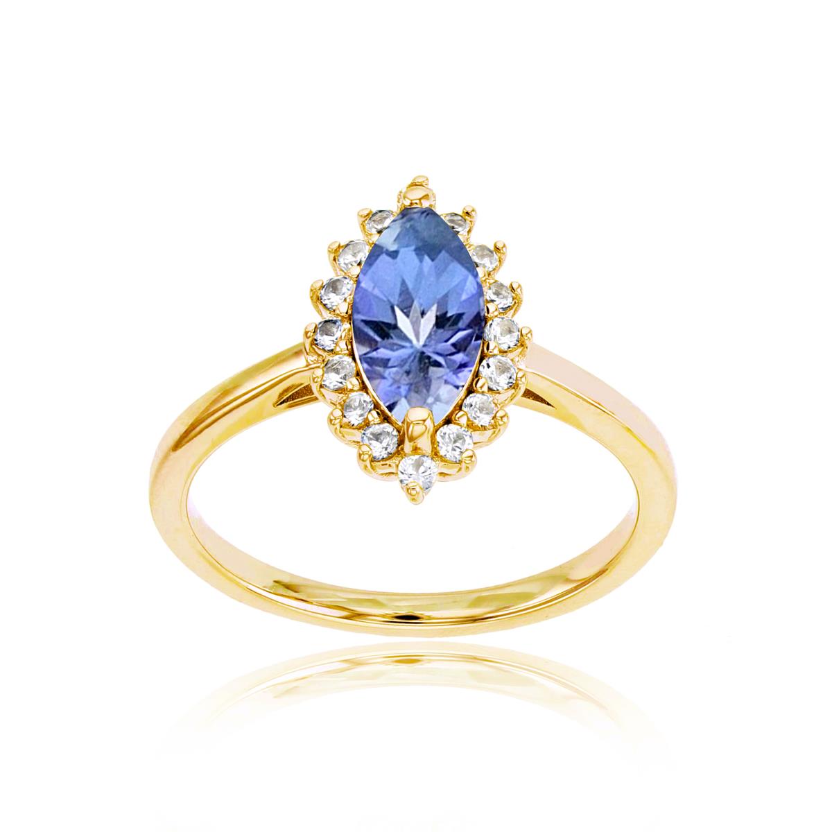 Sterling Silver Rose 10x5 Mq Tanzanite & Rd Cr White Sapphire Ring