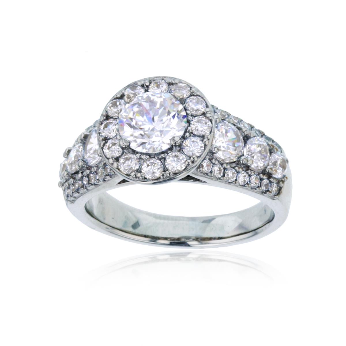 14K White Gold 6.25mm Rd CZ Paved Graduated Engagement Ring