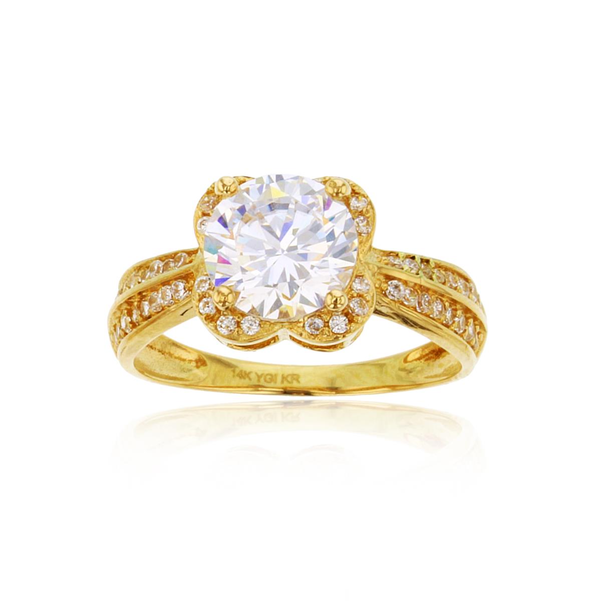10K Yellow Gold 8mm Round Cut CZ Flower Engagement Ring