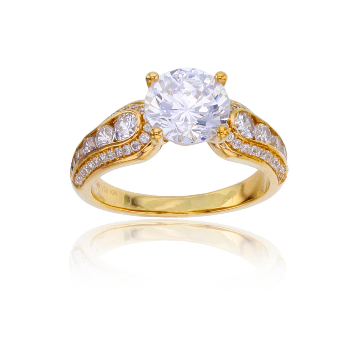 14K Yellow Gold 8mm Round Cut & Graduated CZ Sides Engagement Ring