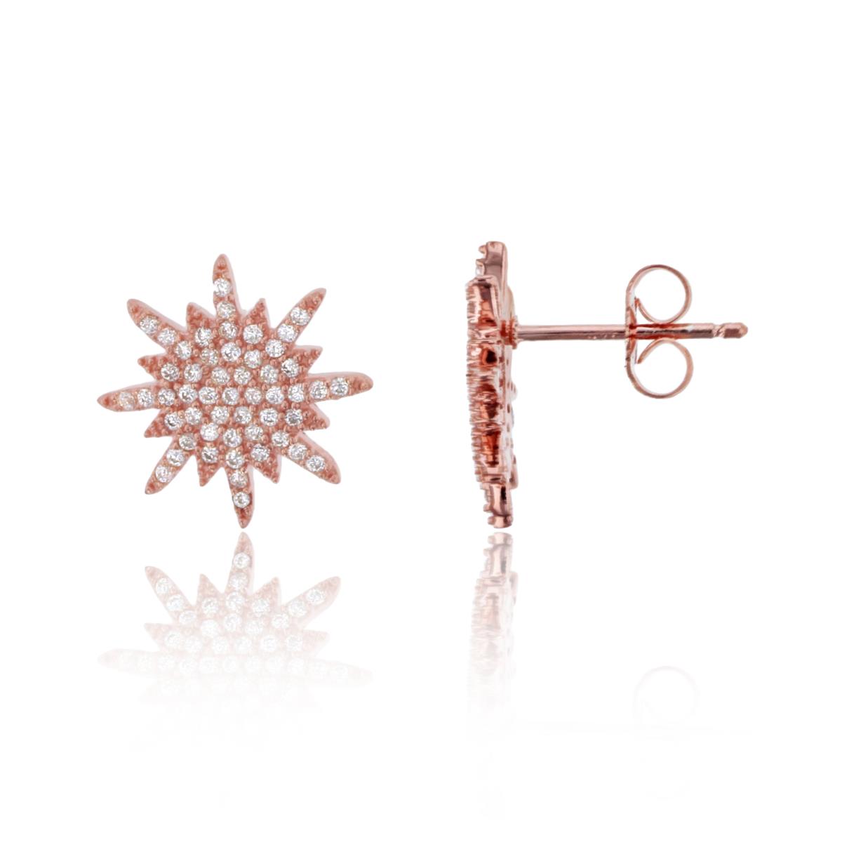 Sterling Silver Rose Rnd White CZ Micropaved Snowflake Studs