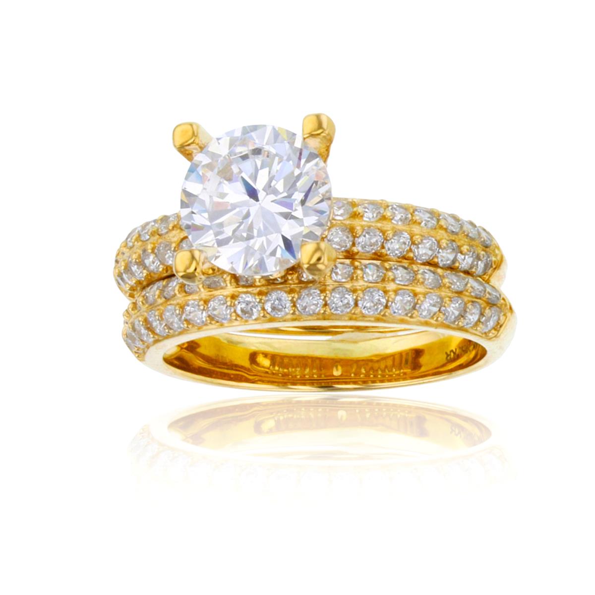 10K Yellow Gold 8mm Round Cut CZ Micropave Sides & Band Duo Rings