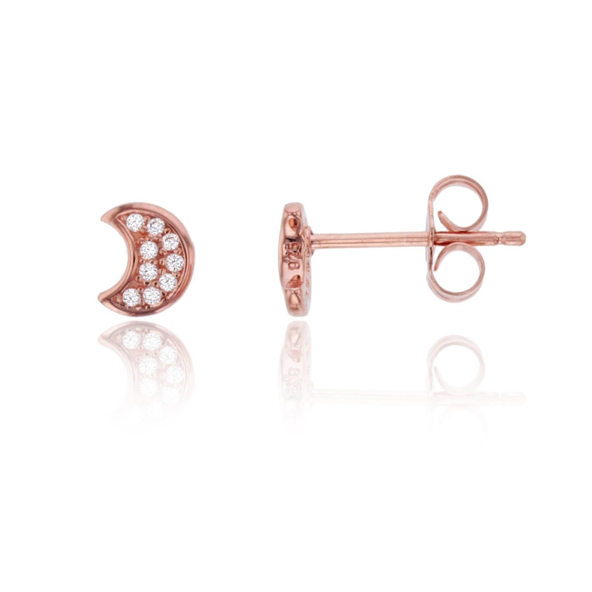 Sterling Silver 1Micron Rose Gold Rnd White CZ Micropave Moon Studs