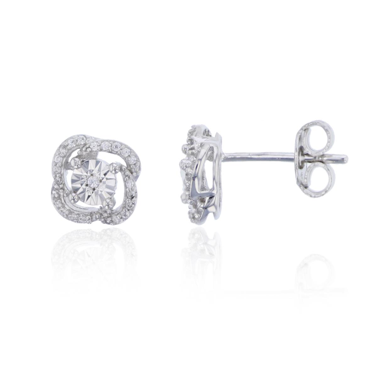 Sterling Silver Rhodium Rnd CZ Wrapped Studs with Miracle Plates