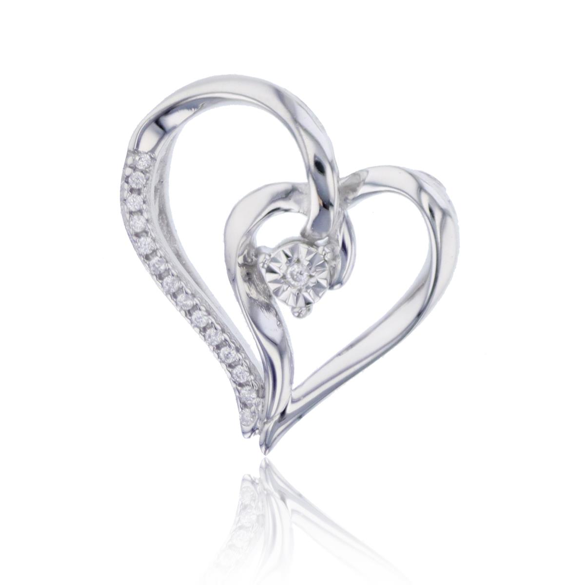 Sterling Silver Rhodium Rnd CZ Open Heart with Miracle Plate Pendant