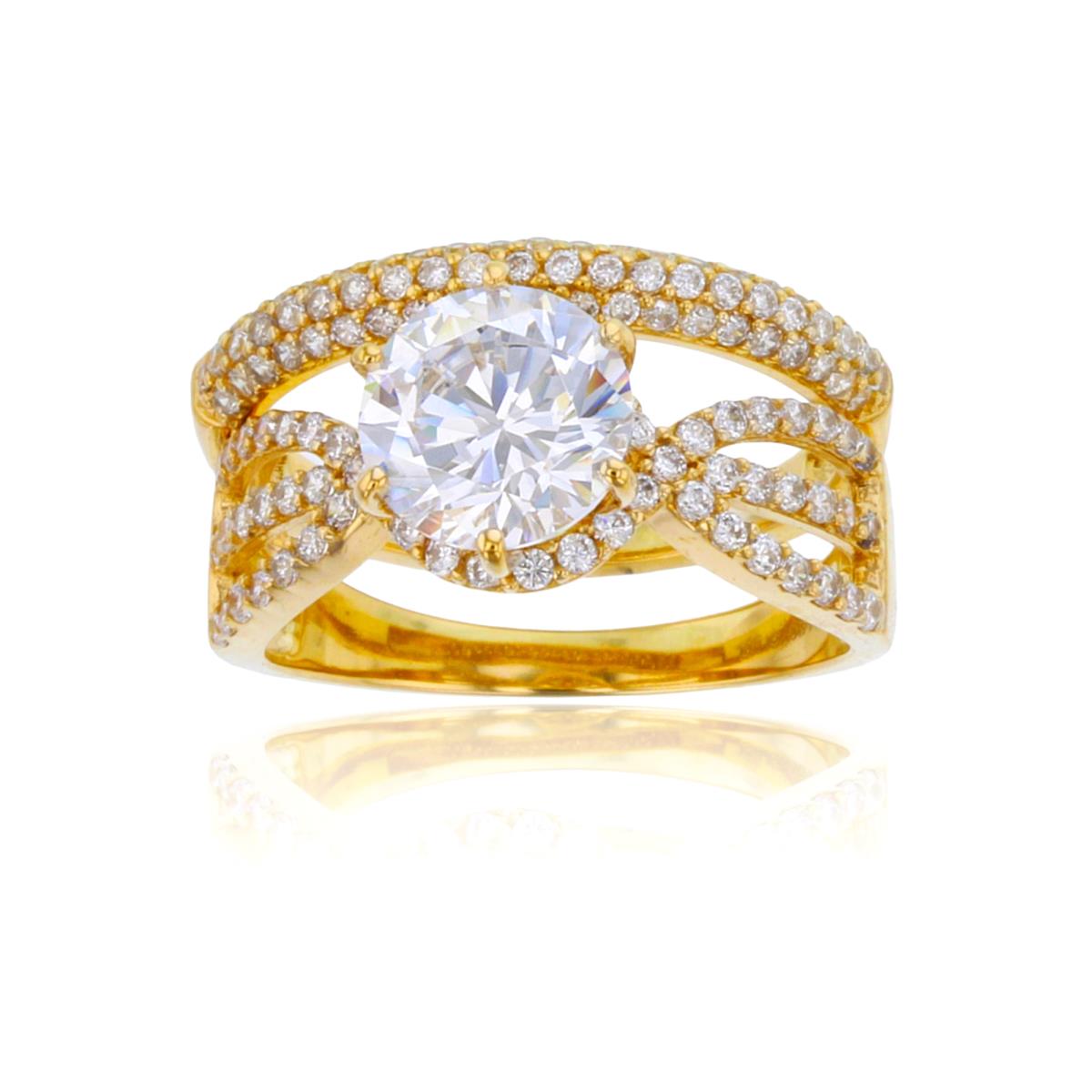 14K Yellow Gold 8mm Round Cut CZ Split Shank & Micropave Band Duo Rings