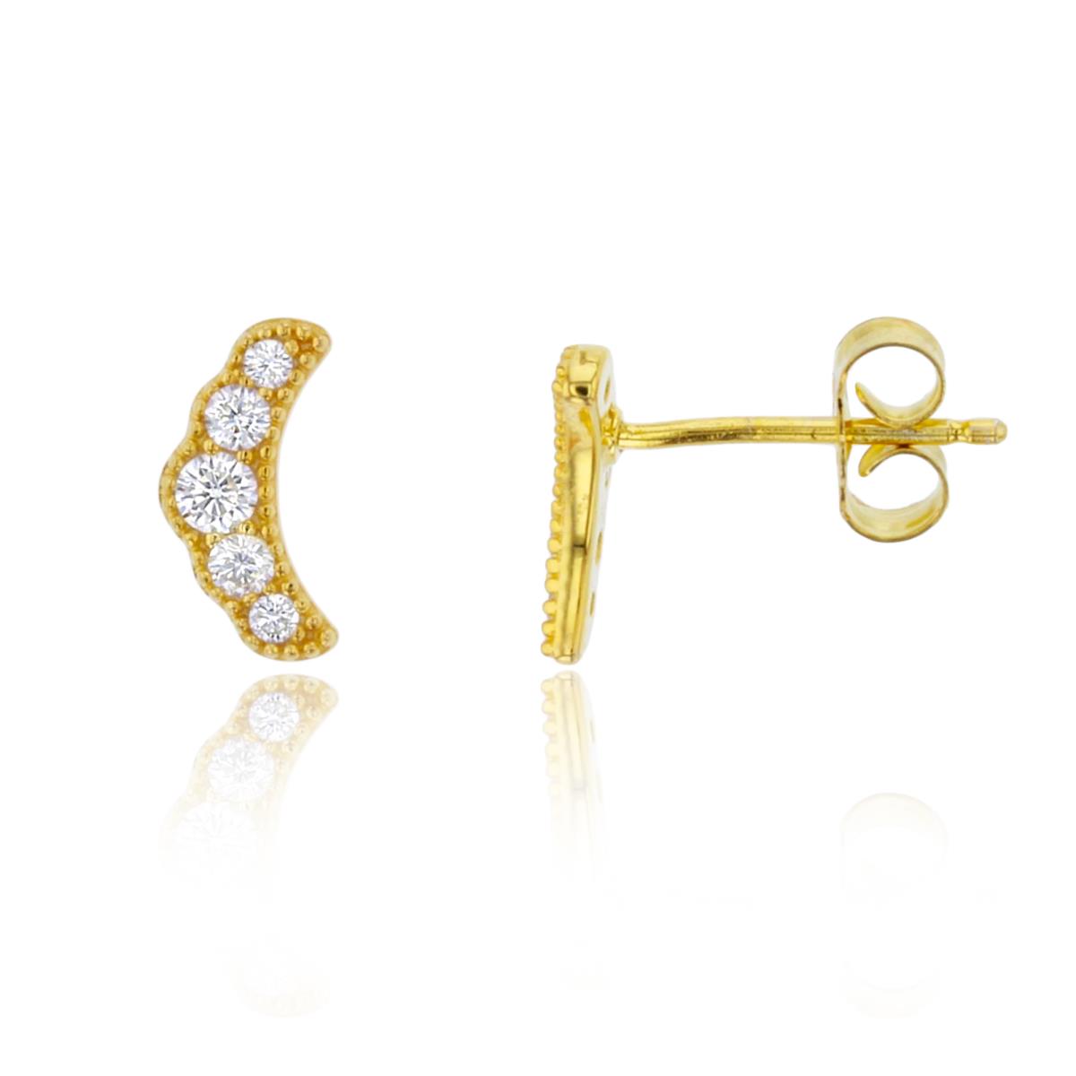 Sterling Silver 1Micron Yellow Gold Rnd White CZ Millgrain Croissant Studs