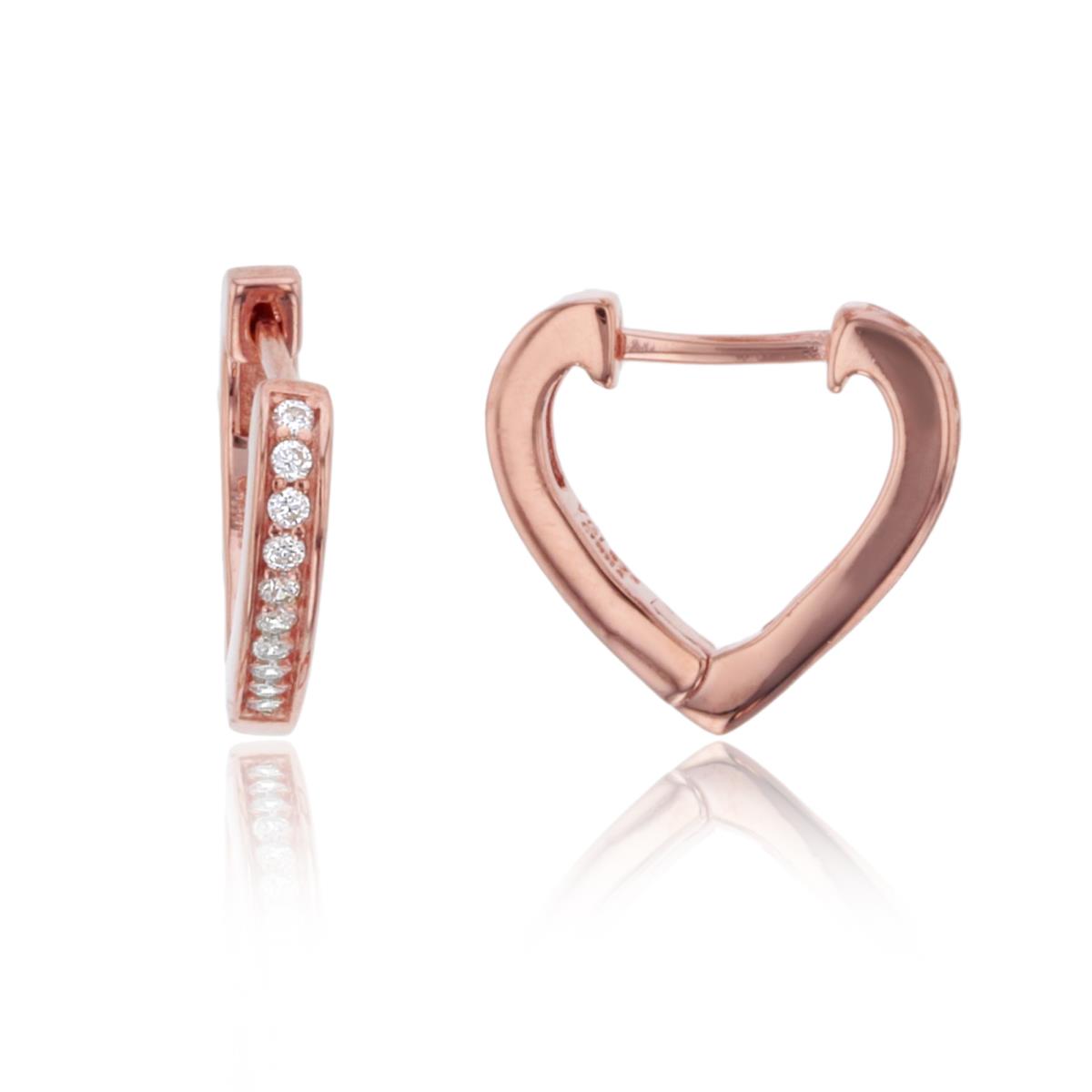 Sterling Silver 1Micron 14K Rose Gold Rnd CZ Wish Bone shape 13.5X2.3mm Huggie Earring