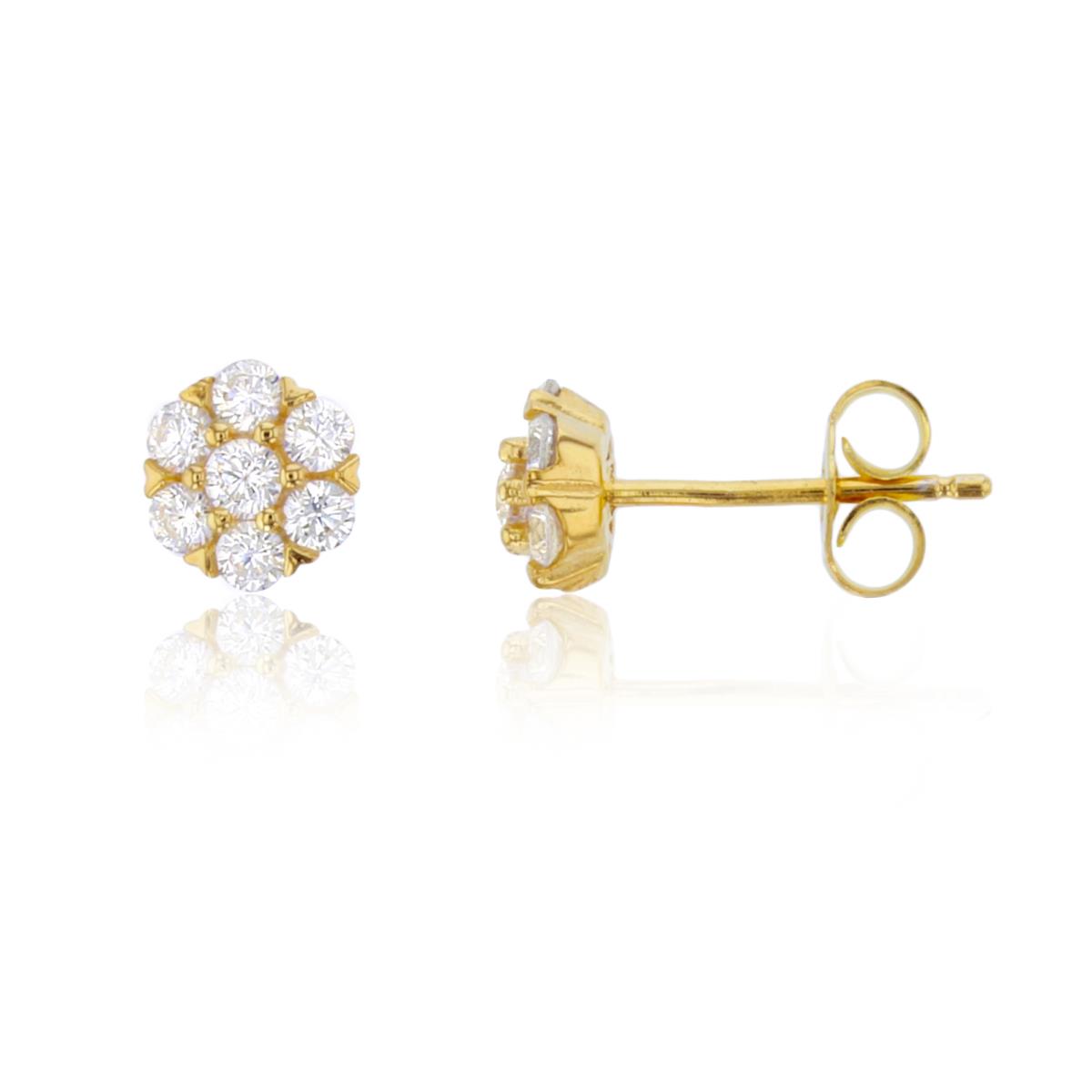 Sterling Silver 1Micron Yellow Gold Rnd White CZ Flower Studs