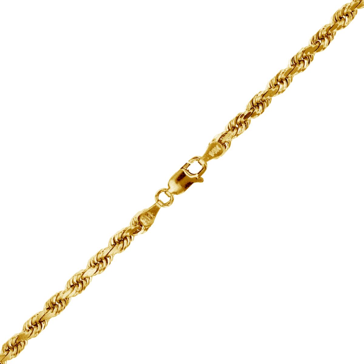 Sterling Silver Yellow 1-Micron 1.10mm 025 7.25" DC 8 Side Rope Chain Bracelet