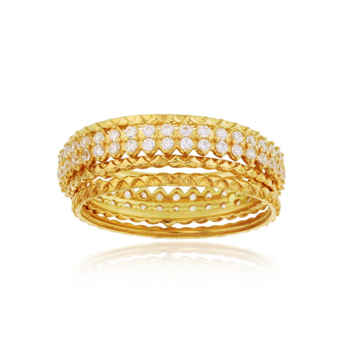 14K Yellow Gold 2-Row Micropave CZ Eternity Trio Ring
