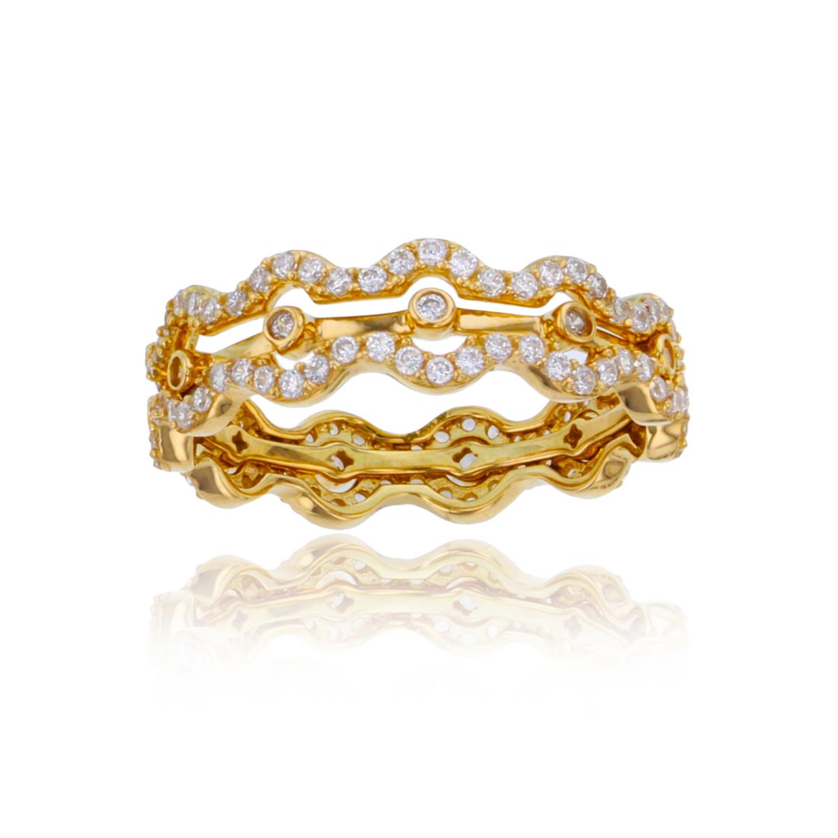 14K Yellow Gold Cluster CZ Trio Eternity Rings