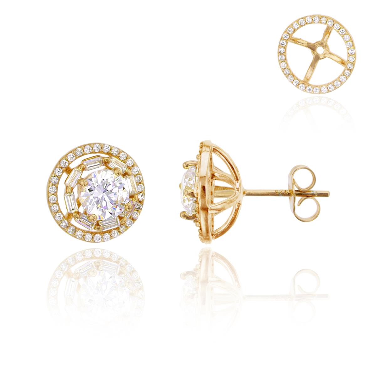 Sterling Silver 1Micron 14K Yellow Gold 6mm Rnd & SB/Rnd White CZ Halo Studs with Jacket