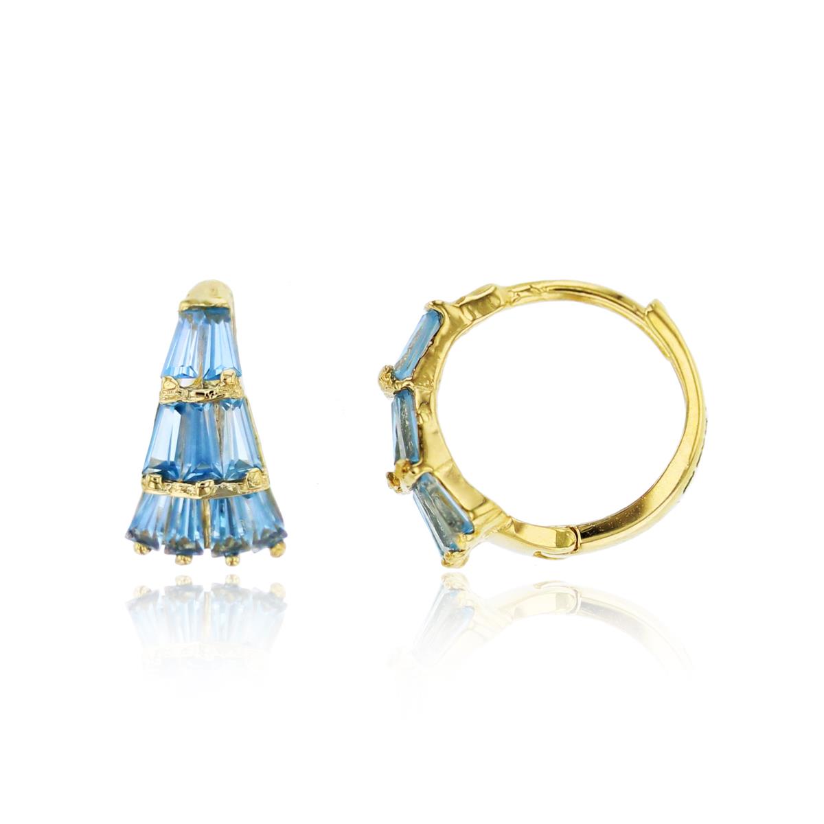 14K Yellow Gold Swiss Blue Baguette CZ Graduated Huggie Earring