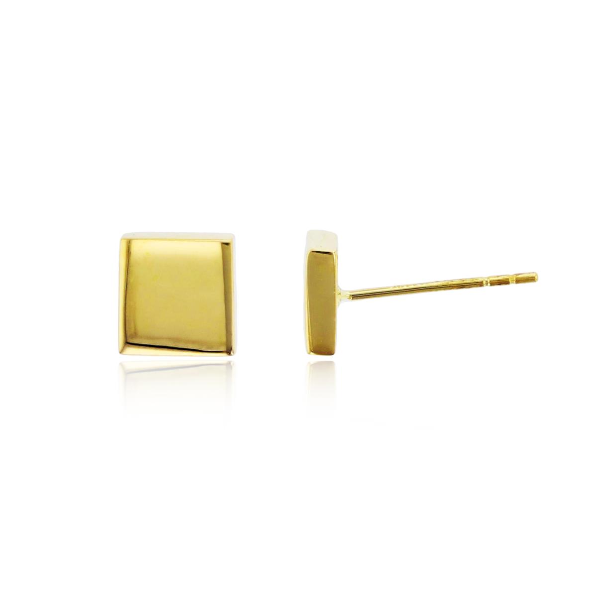 14K Yellow Gold 6mm Polished Square Stud Earring (No Back)