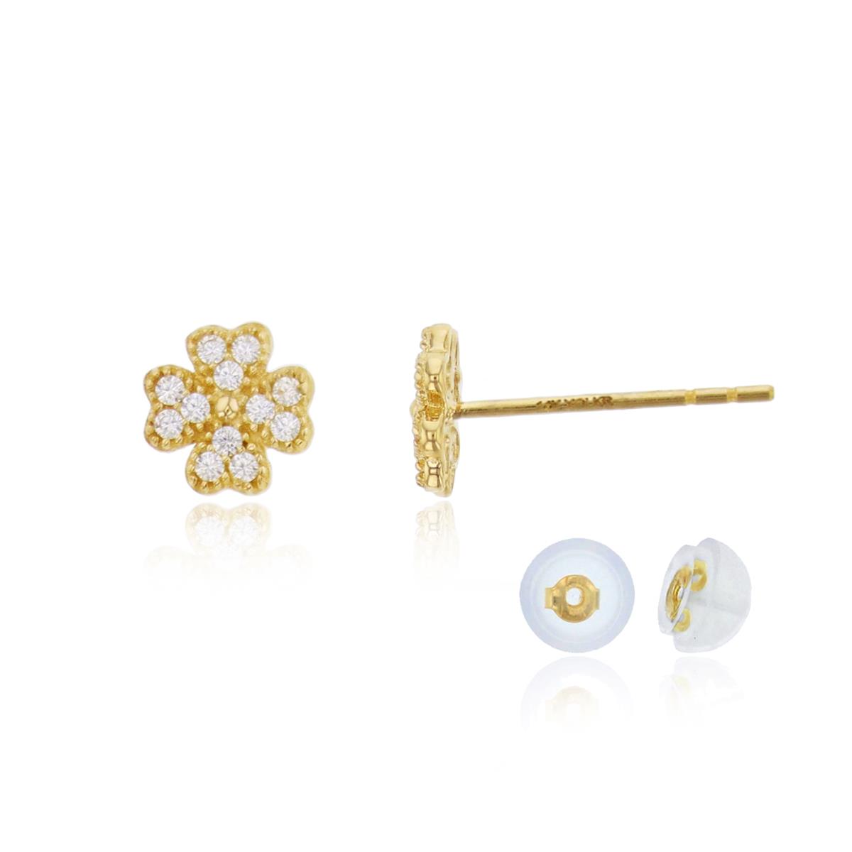 10K Yellow Gold 6mm Flower Stud Earring with Silicone Back