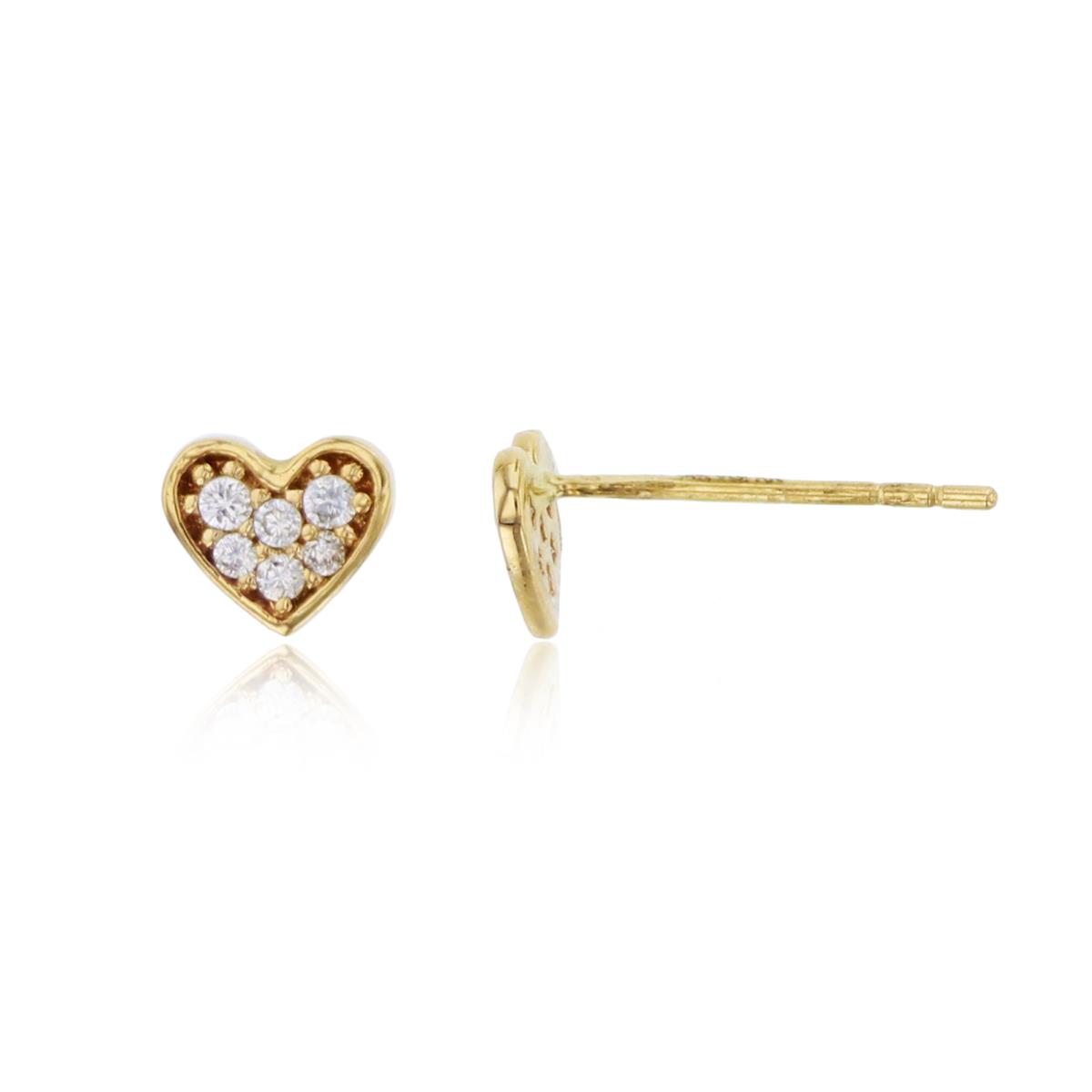 14K Yellow Gold Paved Heart Stud Earring (No Back)