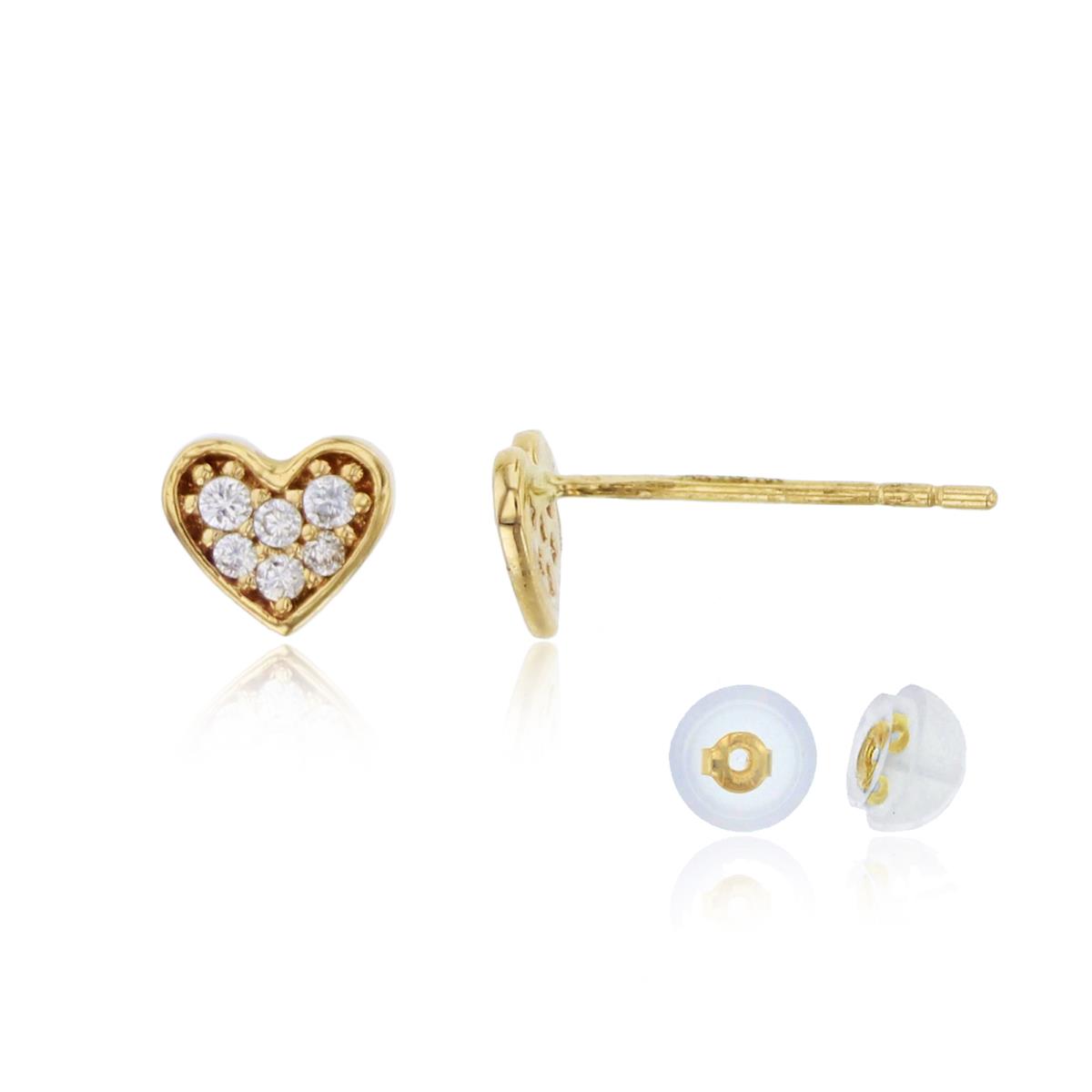 14K Yellow Gold Paved Heart Stud Earring with Silicone Back