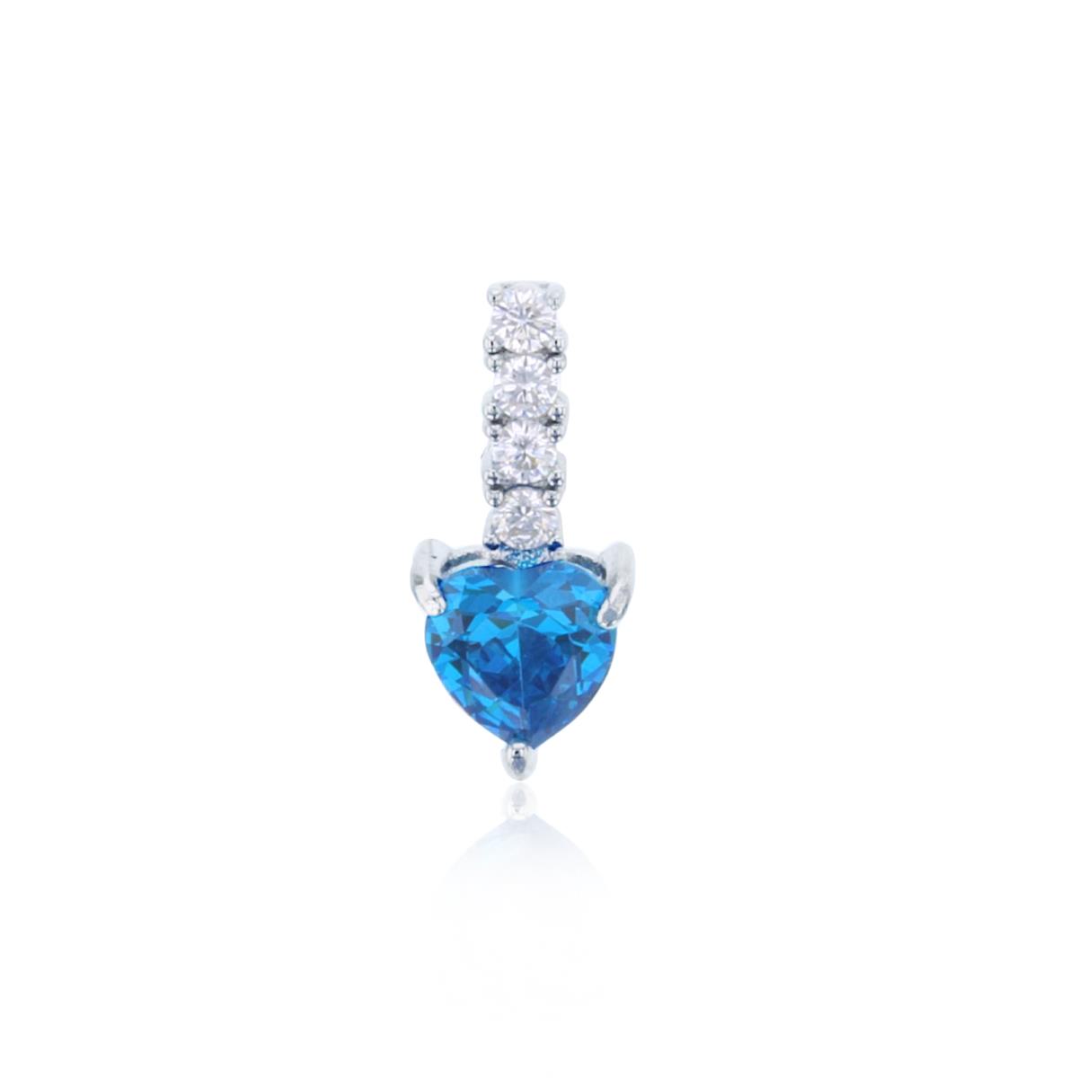 Sterling Silver Rhodium 6x6mm HS Dark Blue CZ Bottom & Rnd White CZ Bar Top Pendant