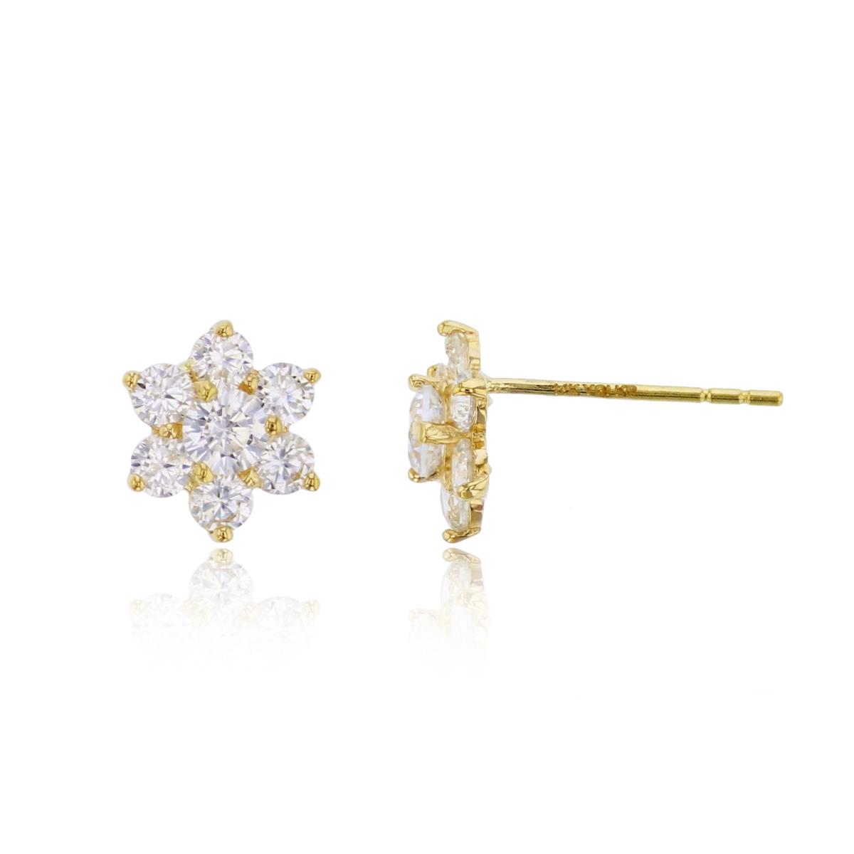 14K Yellow Gold 3mm Round Cut Center Flower Stud Earring (No Back)