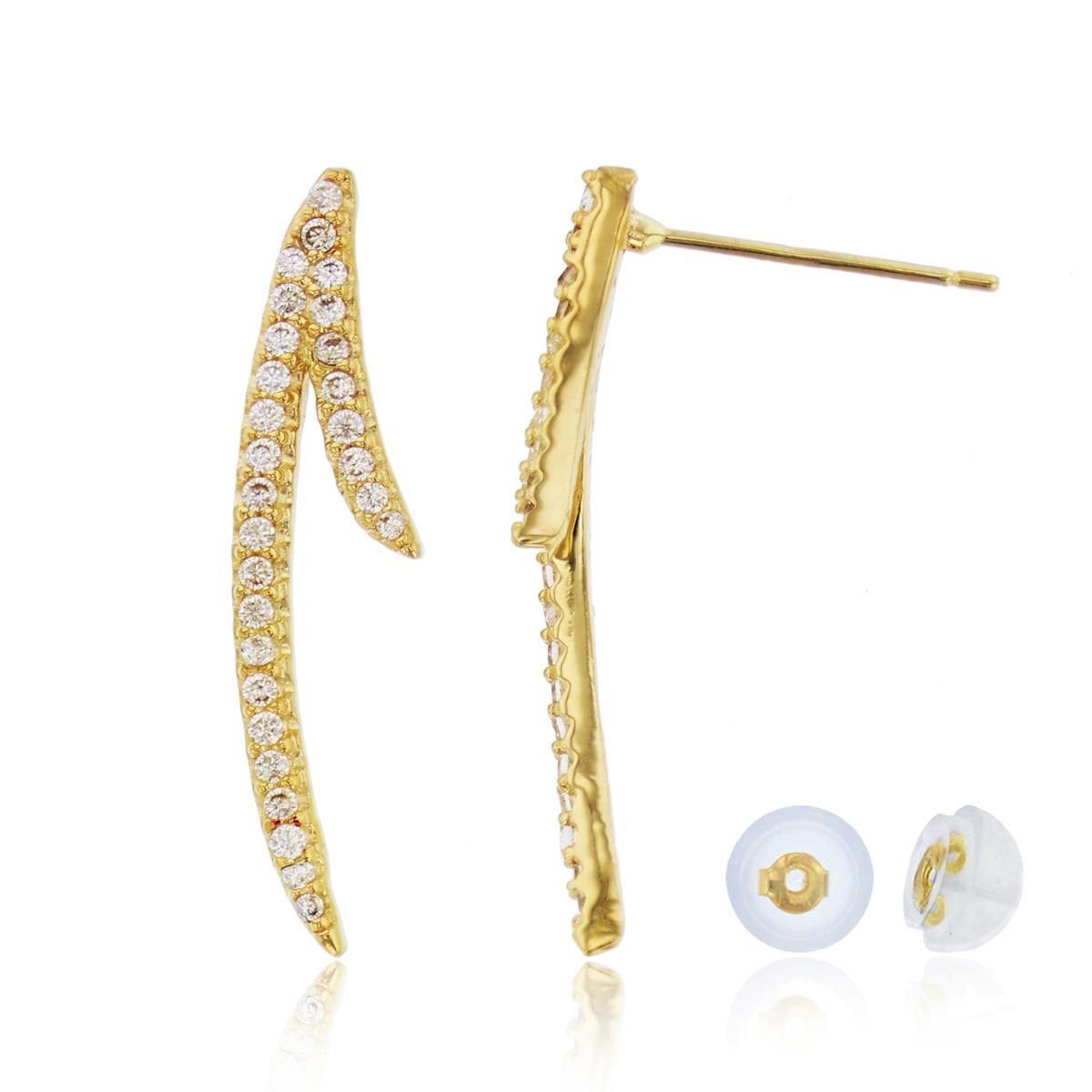 14K Yellow Gold 25x6mm Micropave Split Ear Crawler with Silicone Back
