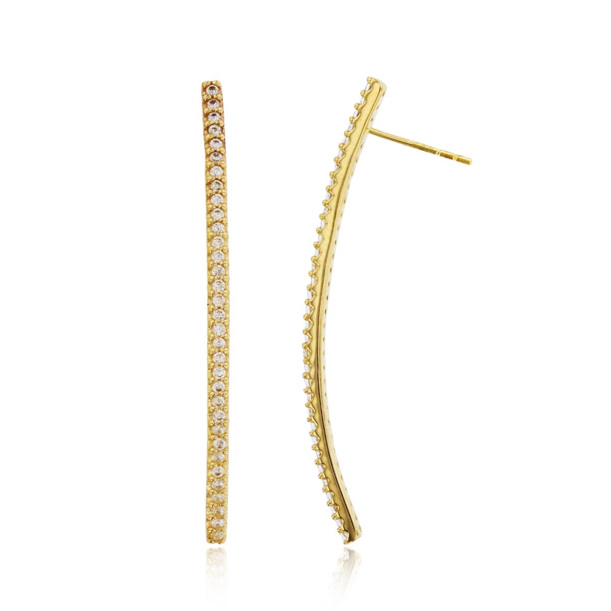 14K Yellow Gold Rnd CZ Row Bar Dangling Earring (No Back)