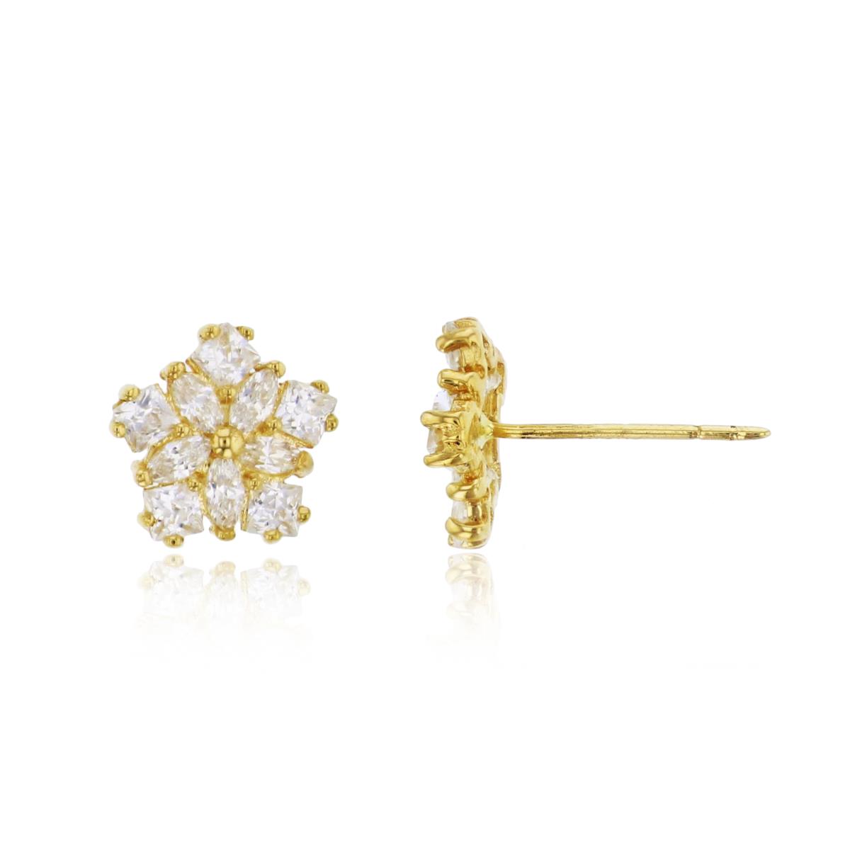 10K Yellow Gold Marquise & Square CZ Snowflake Stud Earring (No Back)