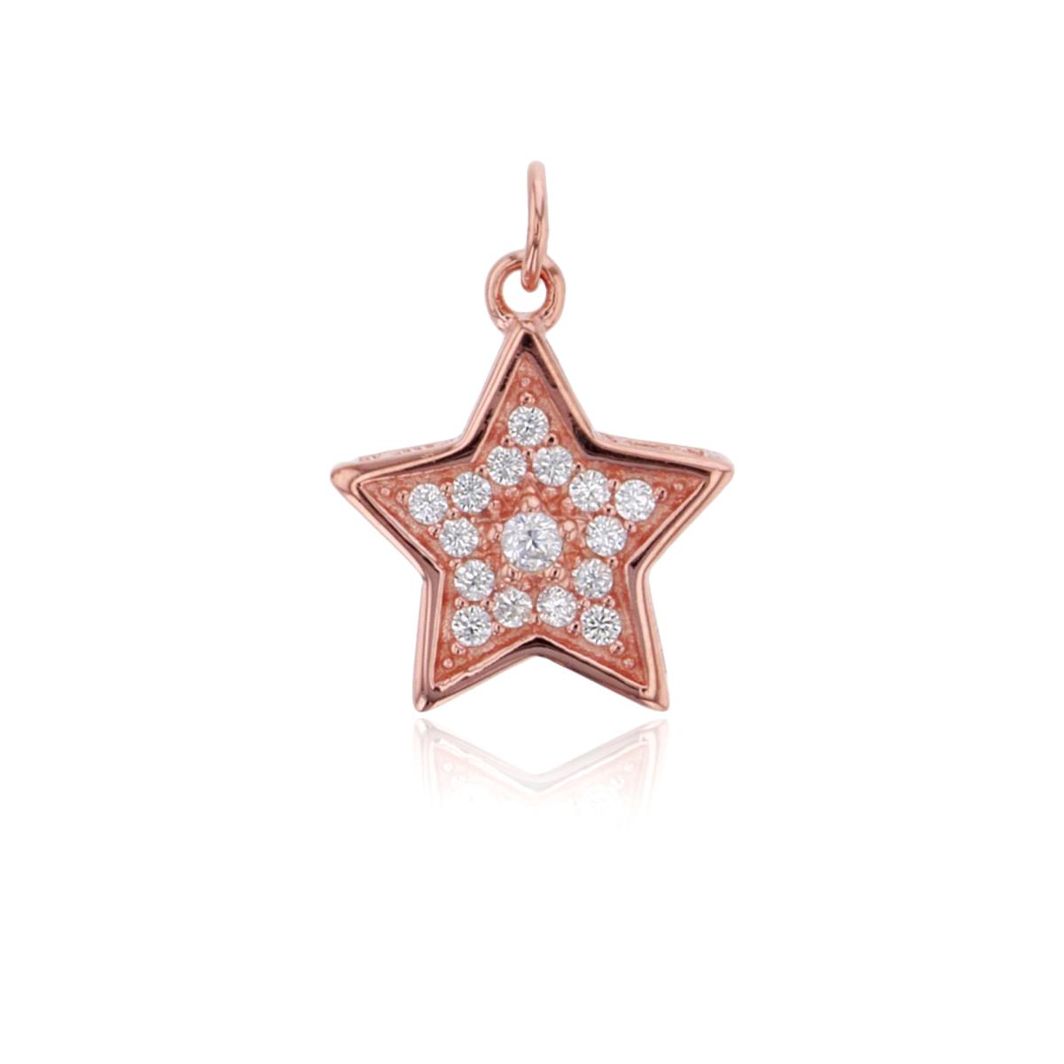 Sterling Silver 1Micron Rose Gold Rnd White CZ Micropave Star Pendant