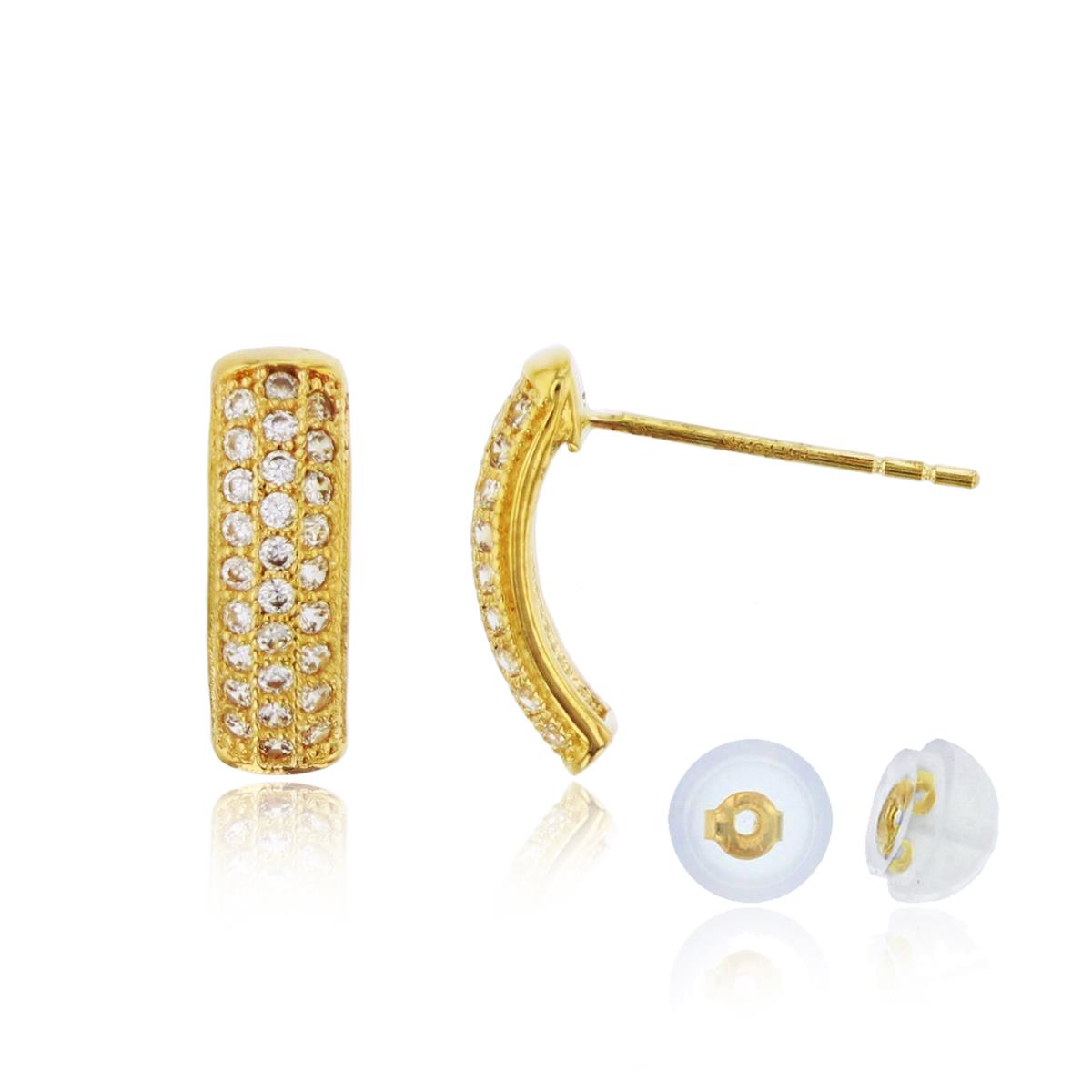 10K Yellow Gold Micropave Half Hoop Earring with Silicone Back