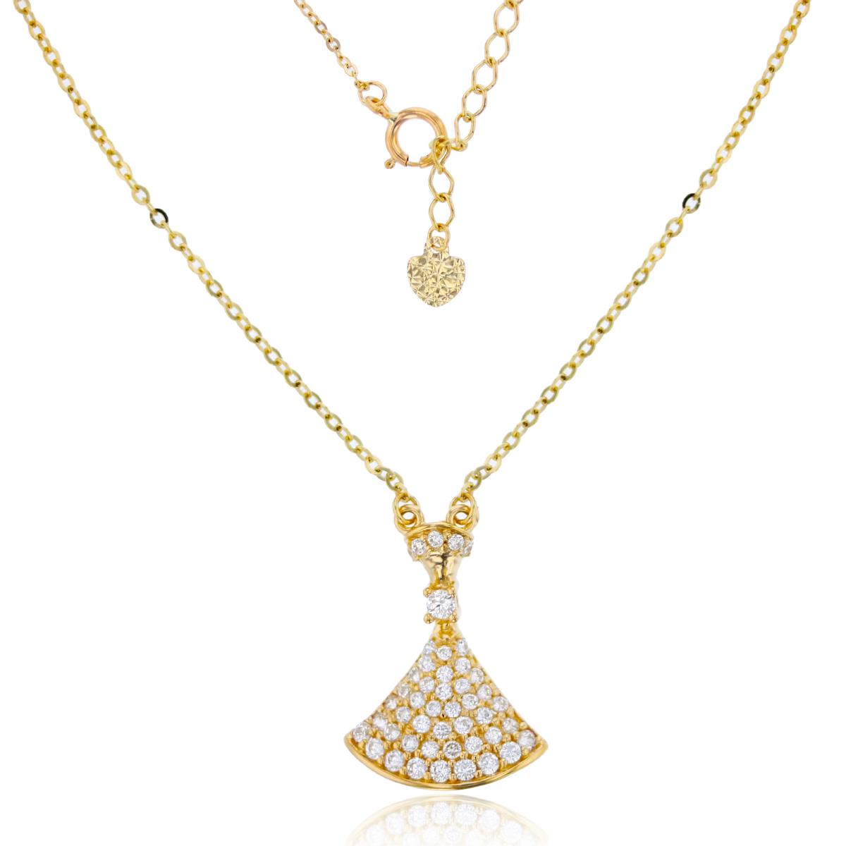 14K Yellow Gold Micropave Bell 17"+1" Necklace