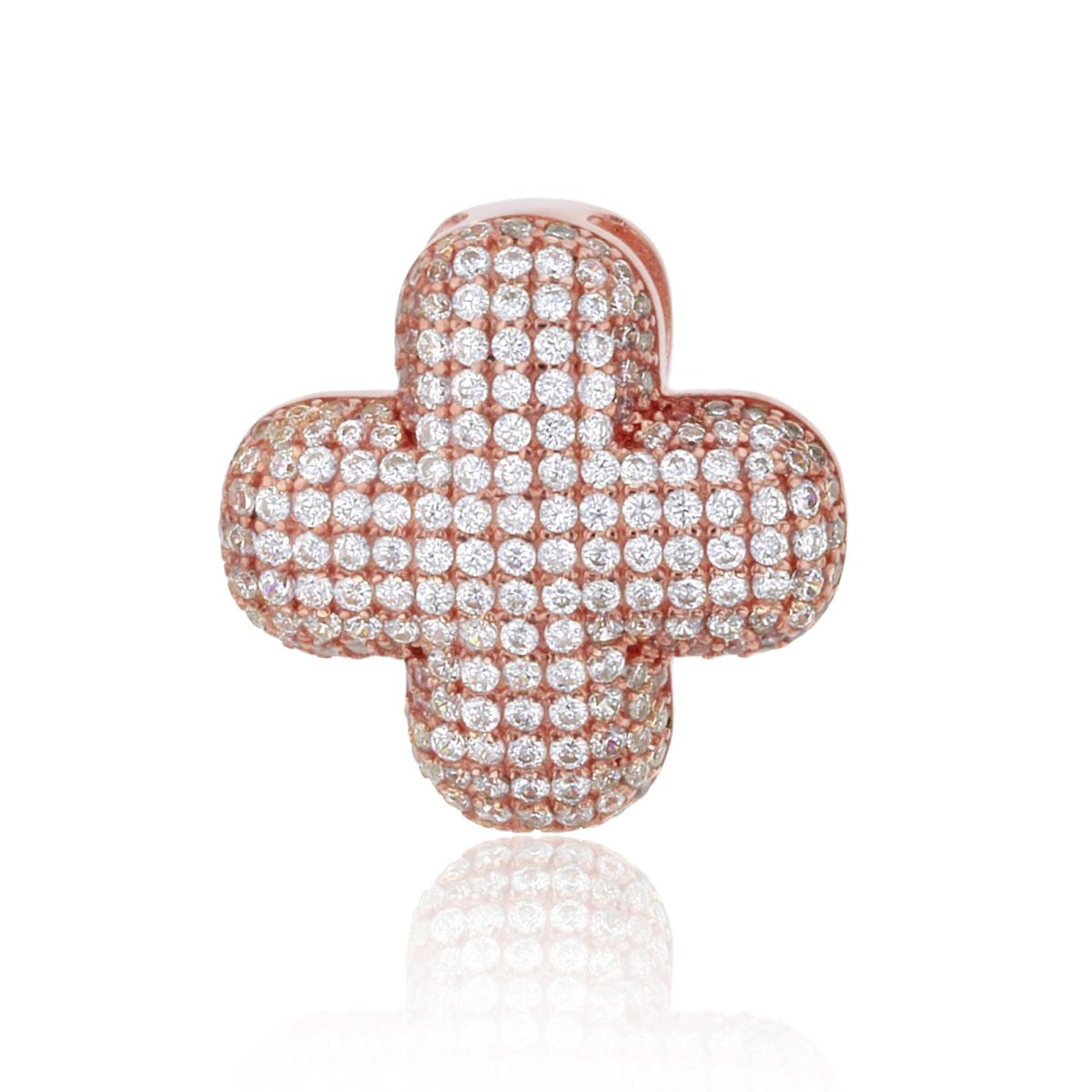 Sterling Silver 1Micron Rose Gold Rnd White CZ Micropave Puffy Cross Pendant