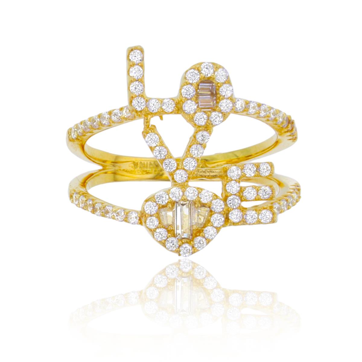 Sterling Silver 1Micron Yellow Gold Rnd/SB & TB White CZ "LOVE" Open Ring