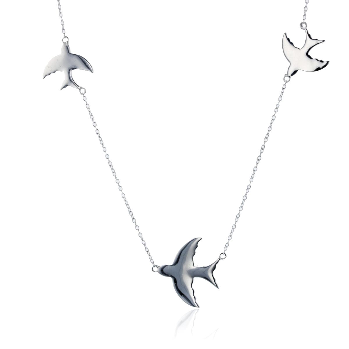 Sterling Silver Rhodium High Polished 3-Doves Station 18"Necklace