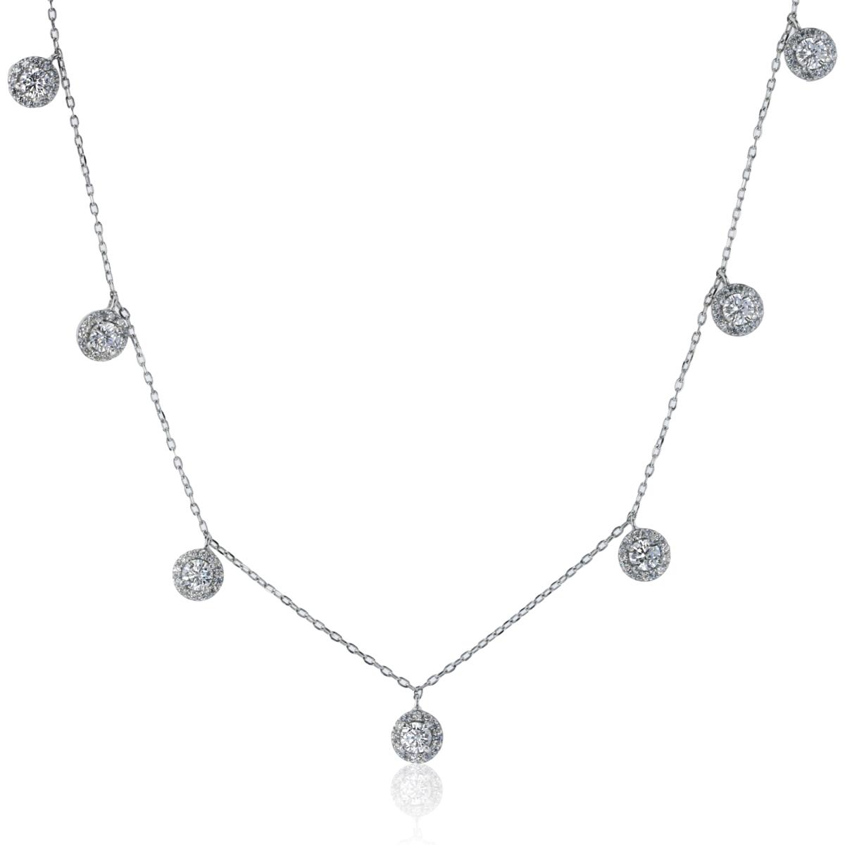 Sterling Silver Rhodium Rnd White CZ Halo Circles Station 16"+2"ext Necklace