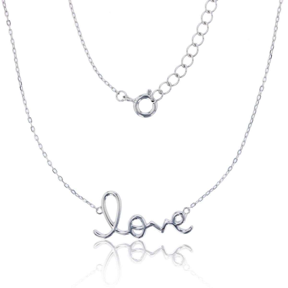 Sterling Silver Rhodium High Polished "LOVE" 16"+2"ext Necklace
