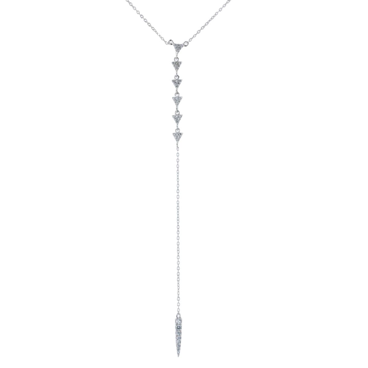 Sterling Silver Rhodium Rnd White CZ Flexy Linked Trills with Vertical Bar hanging on Spool 16"+2"ext Necklace
