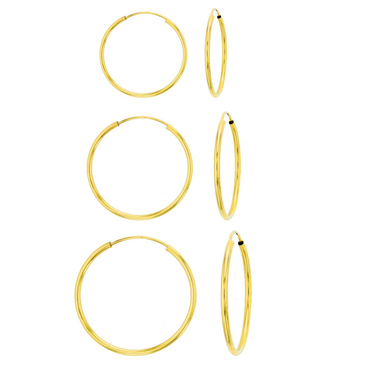 14K Gold Yellow 1x10mm, 1x12mm, 1x14mm (.40) Endless Hoop Earrings Set