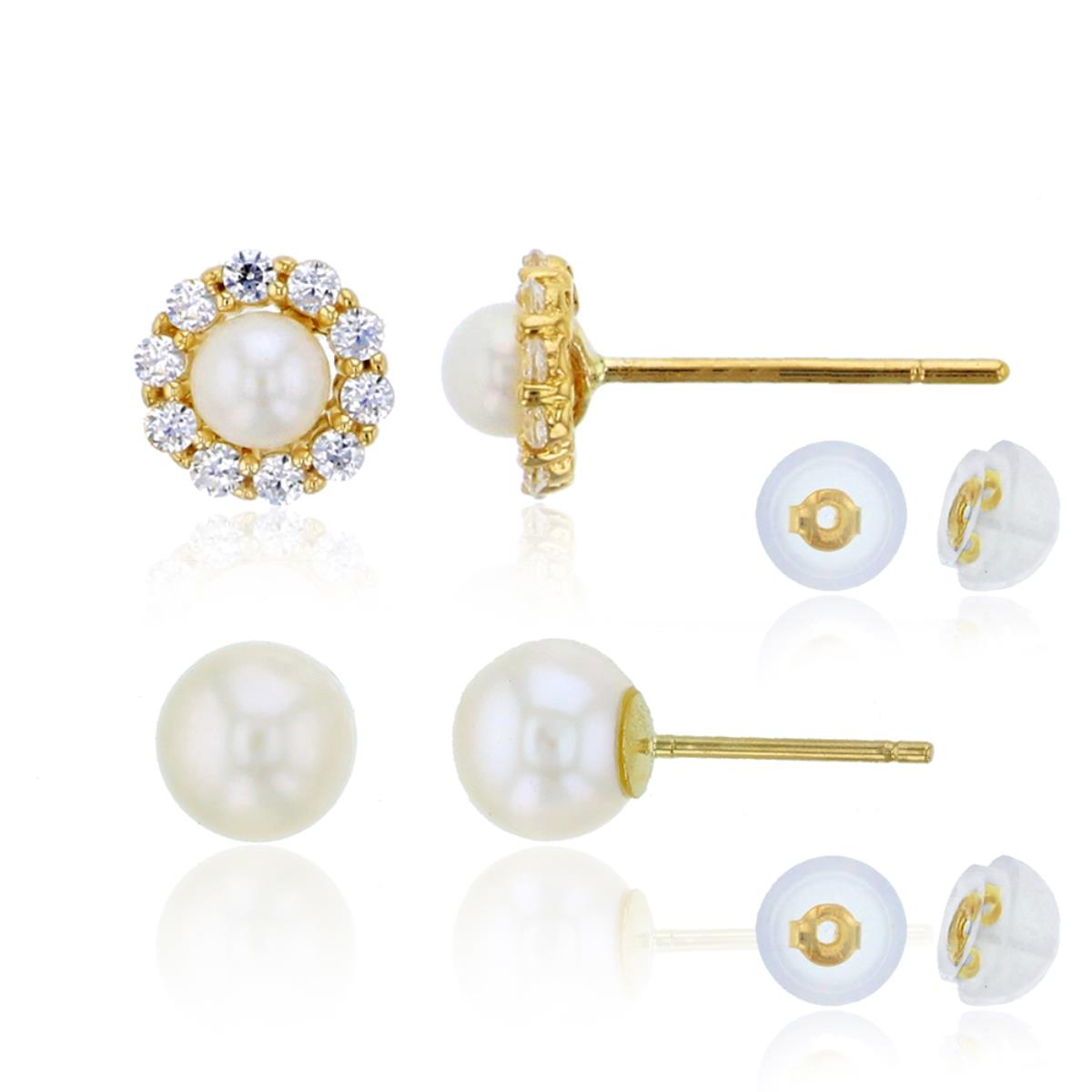 14K Yellow Gold Micropave FWP Flower & 6mm FWP Stud Earring Set